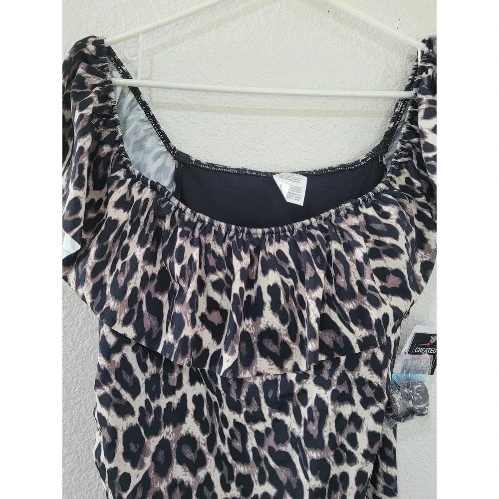 Swim Solutions Off Shoulder Leopard Print Ruffle Swimsuit Black Multi 22W #18 - Picture 6 of 7